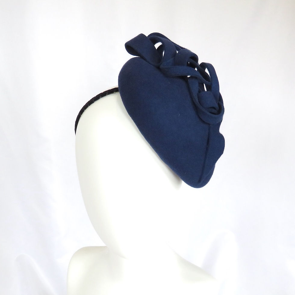 Navy Blue Wool Felt Mini Beret by Catherine Storm front view