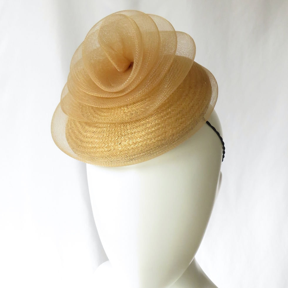 Antique Gold Crinoline Swirl Buntal Button Beret by Catherine Storm Millinery view 1