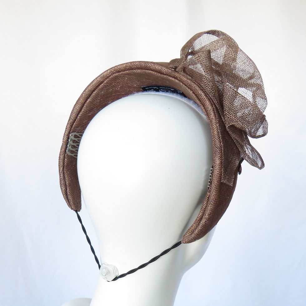 Thumbnail: Latte Brown Bronze Classic Headband Headpiece by Melbourne Milliner Catherine Storm view 4