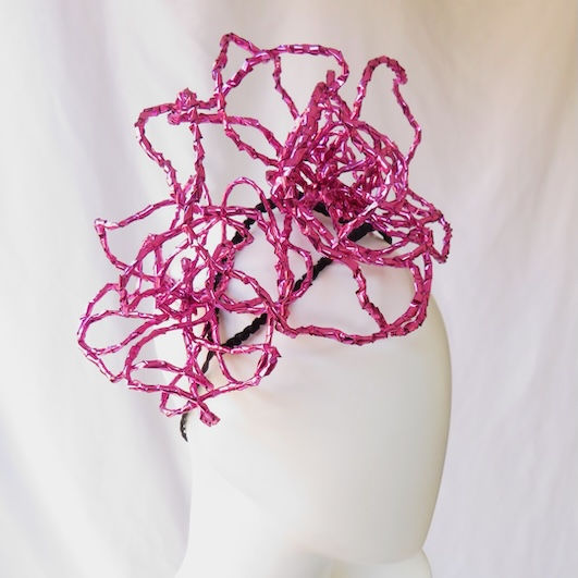 Hot Pink Metallic Wirework Roses Headband Headpiece by Catherine Storm Millinery view 2