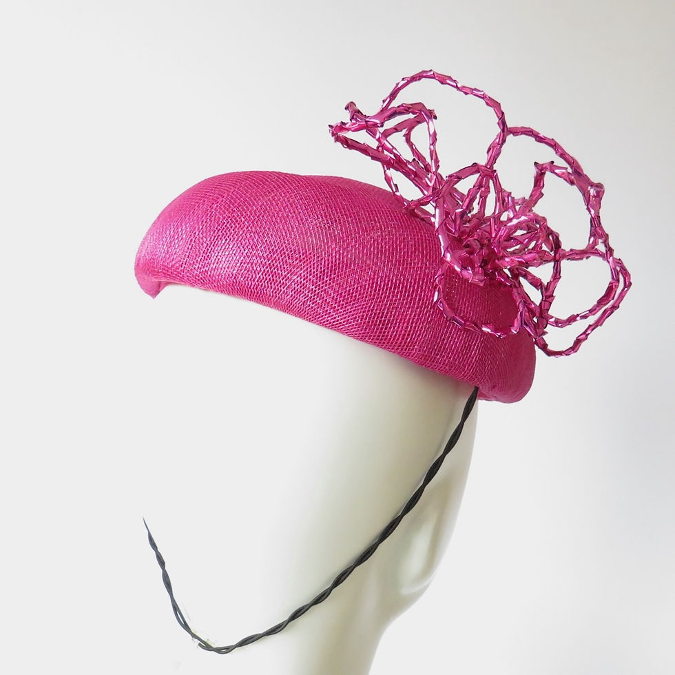 Thumbnail: Magenta Pink Sculpted Percher Beret by Catherine Storm Millinery back view