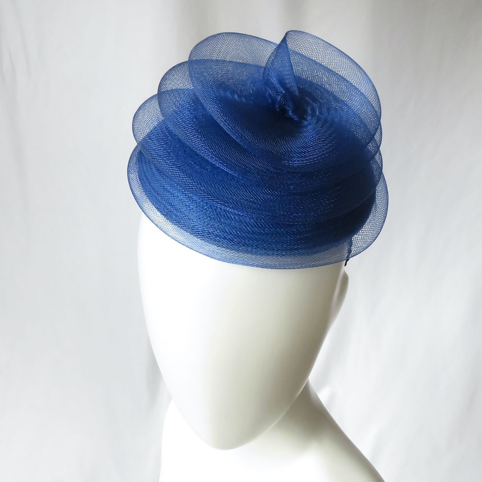 Thumbnail: Royal Blue Crinoline Swirl Buntal Button Beret by Catherine Storm Millinery view 4