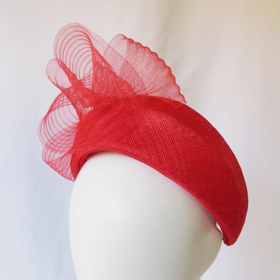 Bright Red Sinamay Headband Headpiece by Catherine Storm Millinery view 2