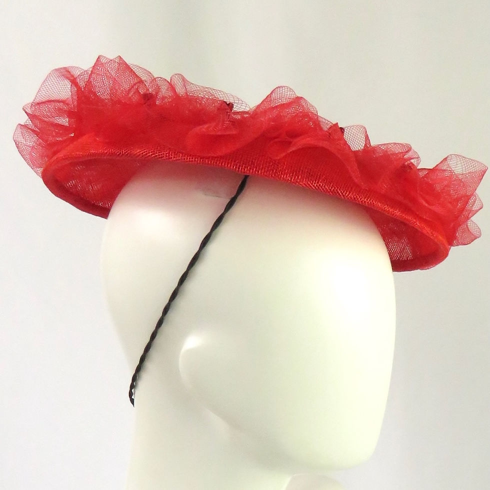 Thumbnail: Red Mini Dior Brim Hat by Catherine Storm Millinery view 5