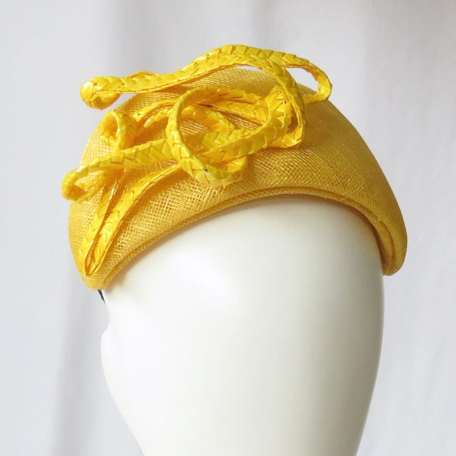 Thumbnail: Golden Yellow Slimline Headband Headpiece by Catherine Storm Millinery front view 3