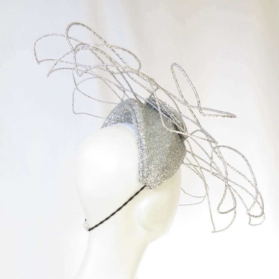 Thumbnail: Silver Hearts Headpiece by Melbourne Milliner Catherine Storm view 4