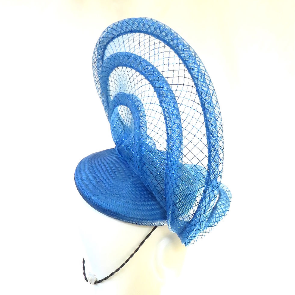 Thumbnail: Arc in Blue Cobalt Blue Headpiece by Melbourne Milliner Catherine Storm view 4