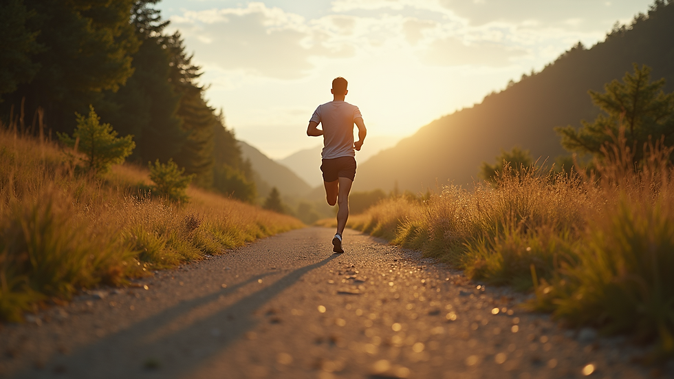 Eye-level view of a person jogging on a scenic trail