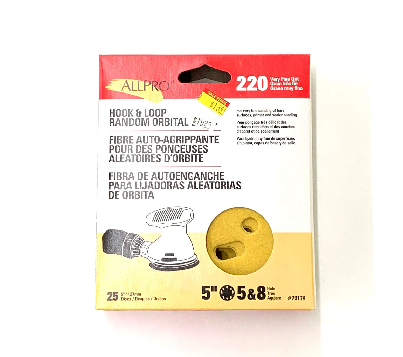 220 Very Fine Grit Hook and Loop Random Orbital Discs 25 Pack