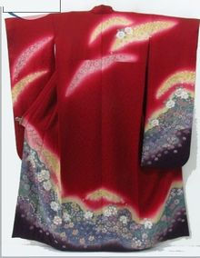 臙脂　辻が花　振袖 - コピー