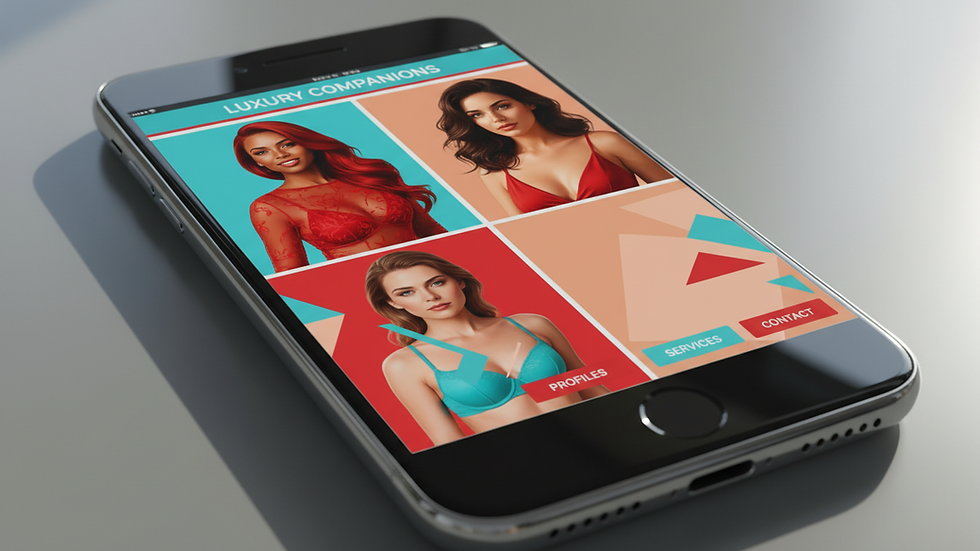 Close-up view of a smartphone displaying an escort agency website