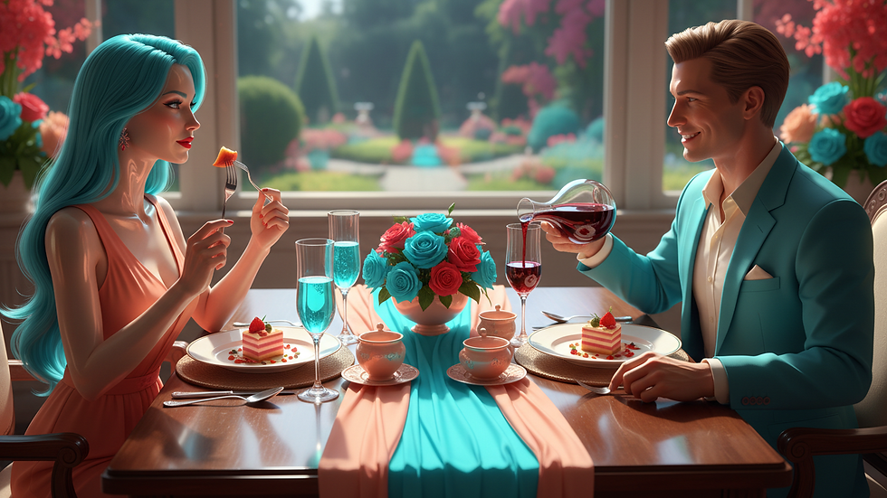 Close-up view of a private, elegant dining table set for two