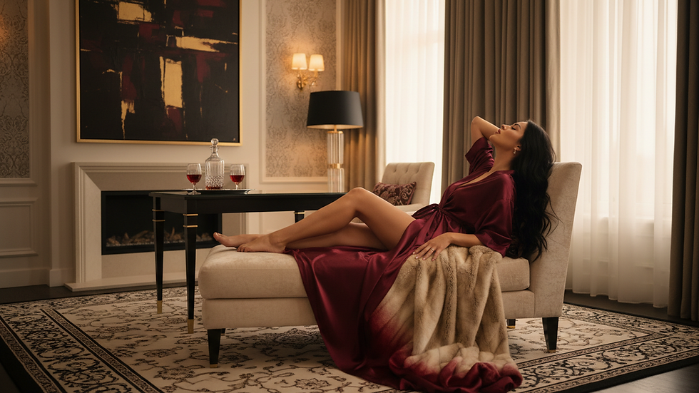 Eye-level view of a luxury hotel room with elegant decor