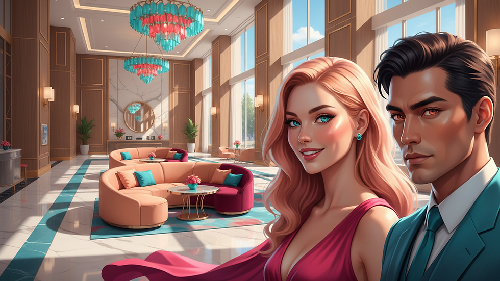 Eye-level view of a luxury hotel lobby with elegant decor