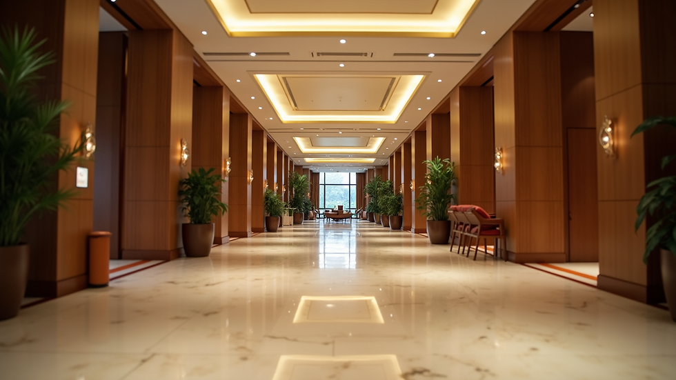 Eye-level view of a luxurious hotel lobby in Singapore