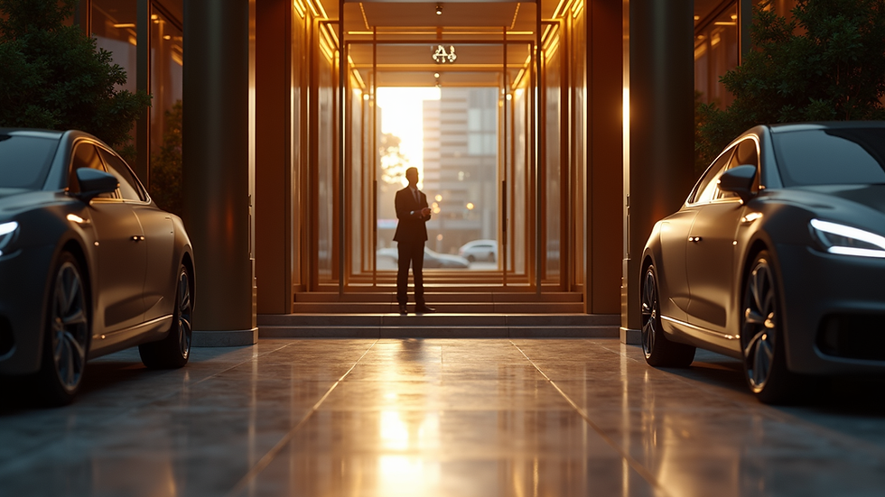 Close-up view of luxury hotel entrance with discreet valet parking