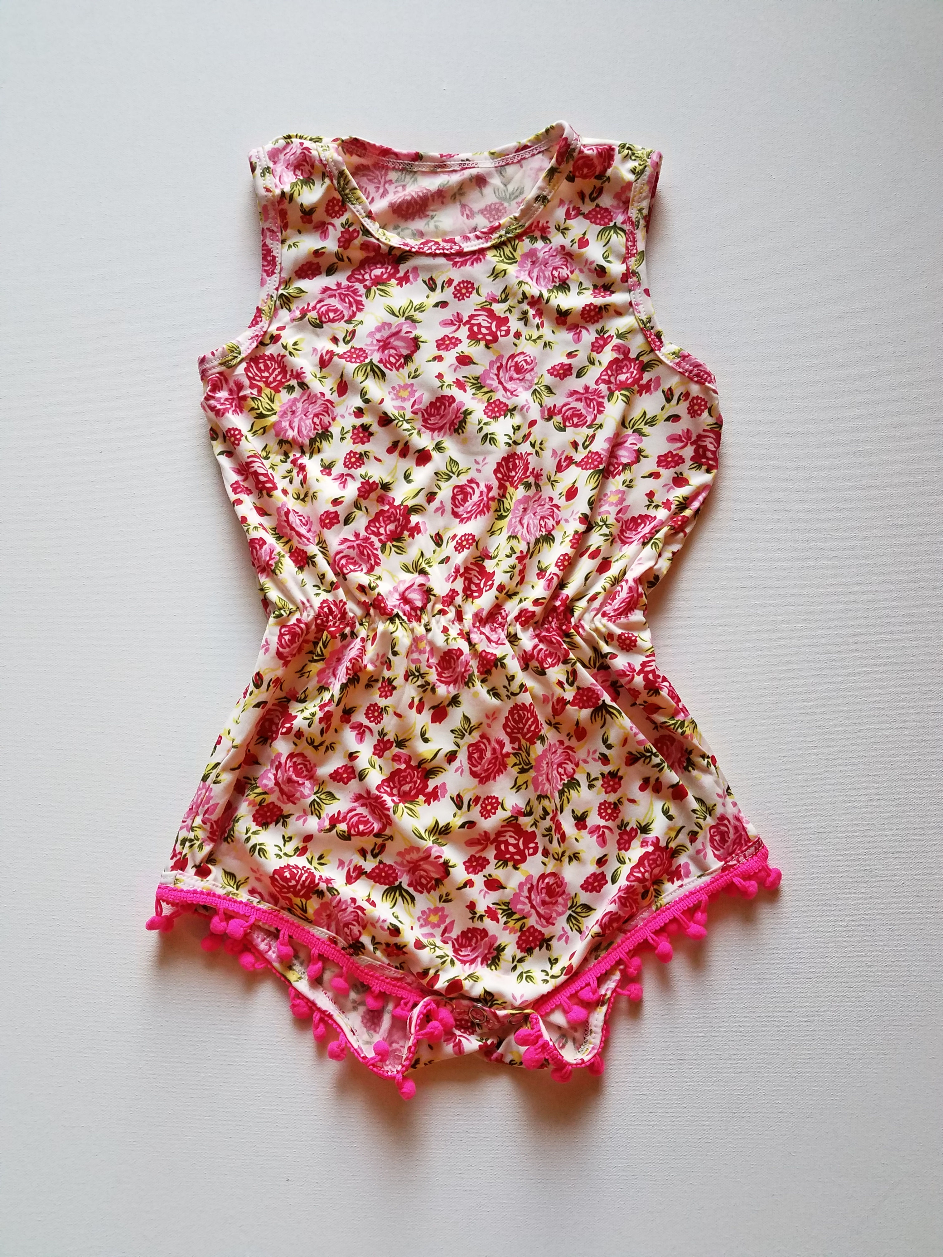 Toddler floral tassel ball romper