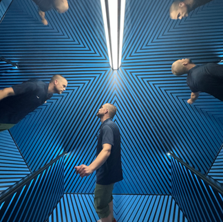 An optical illusion of a man in a mirror