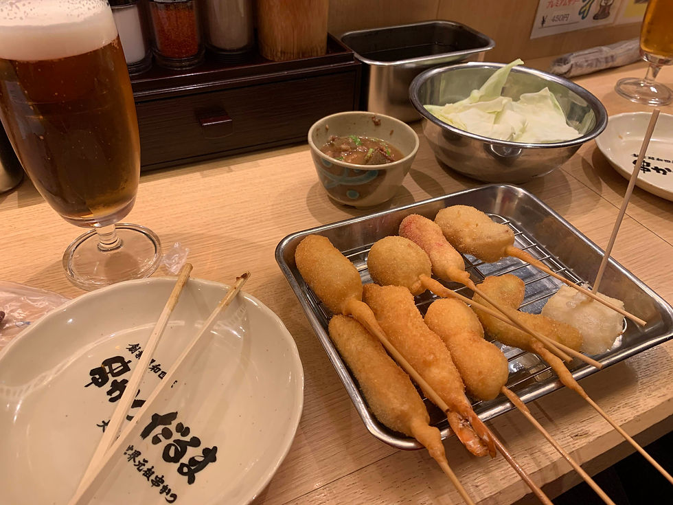Tempura at Tempura Takichi in Namba with a beer