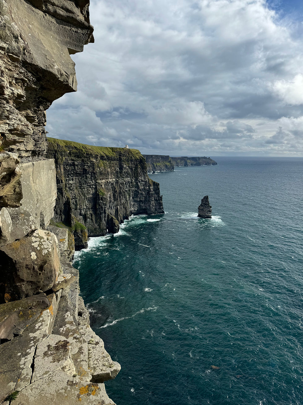 Different geological layers are visible in the cliffs