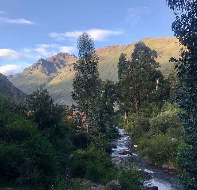 Beautiful landscape of the river and nature in Pisac, Sacred Valley of Peru.