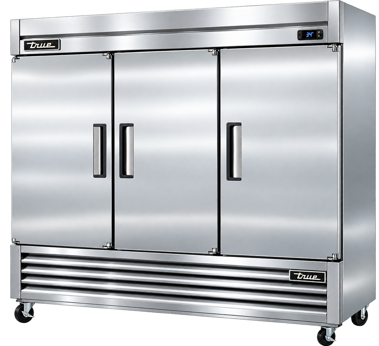 Three-door stainless-steel commercial refrigerator