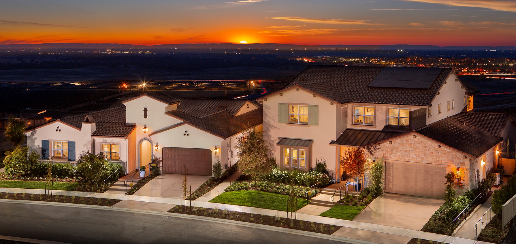 Residential homes at sunset
