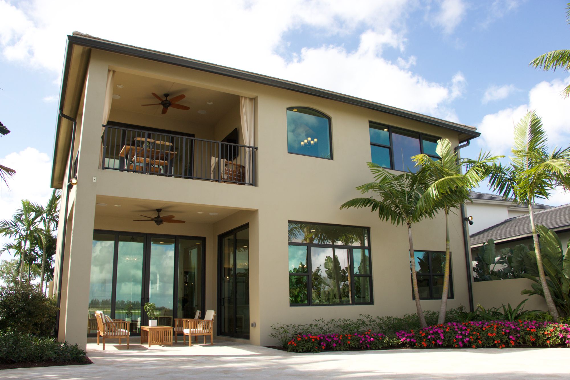 Contemporary home with landscaped outdoor living space — illustrative stock photo