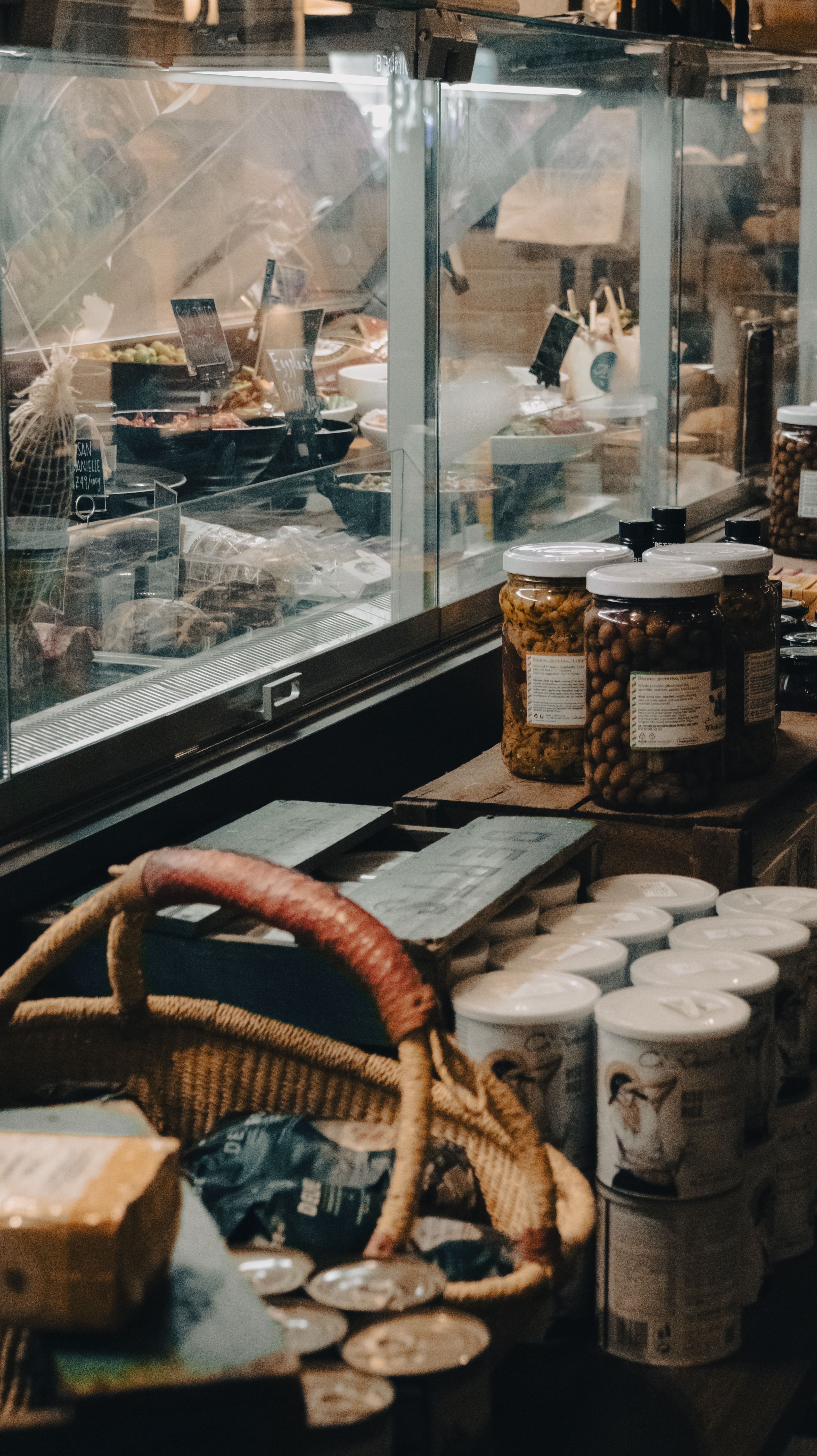Refrigerated deli counter in a specialty food market