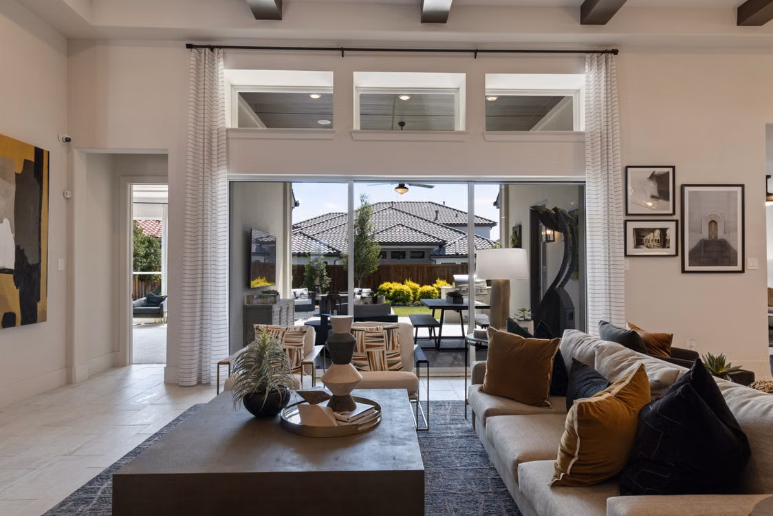 Open living room overlooking an outdoor terrace