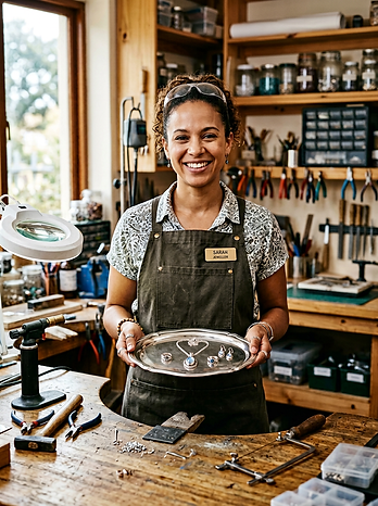 Firefly_Gemini Flash_Could you create a stock image of a jewellery maker in a jewellery wo