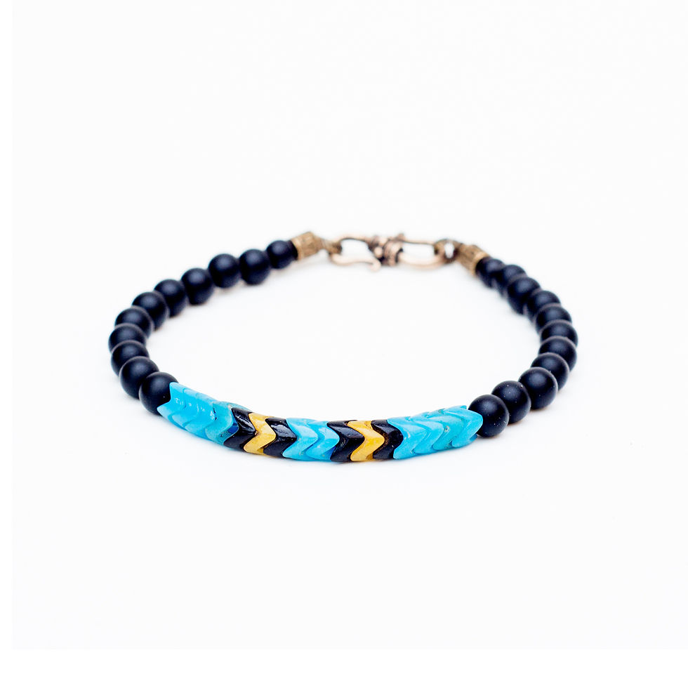 Thumbnail: Mens Black Onyx and Snake Bead Bracelet (Aqua)