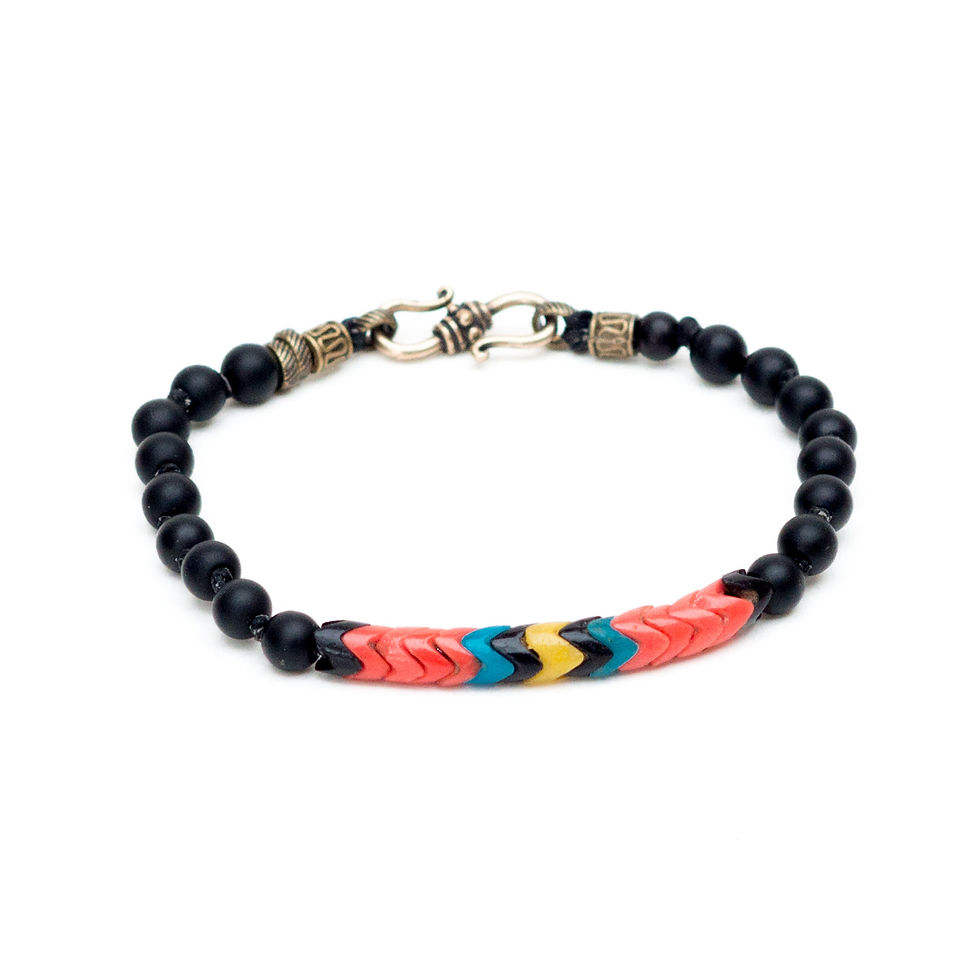 Thumbnail: Men's Black Onyx and Snake Bead Bracelet (R)