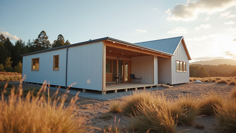 Eye-level view of a modular home being assembled on a Tasmanian site