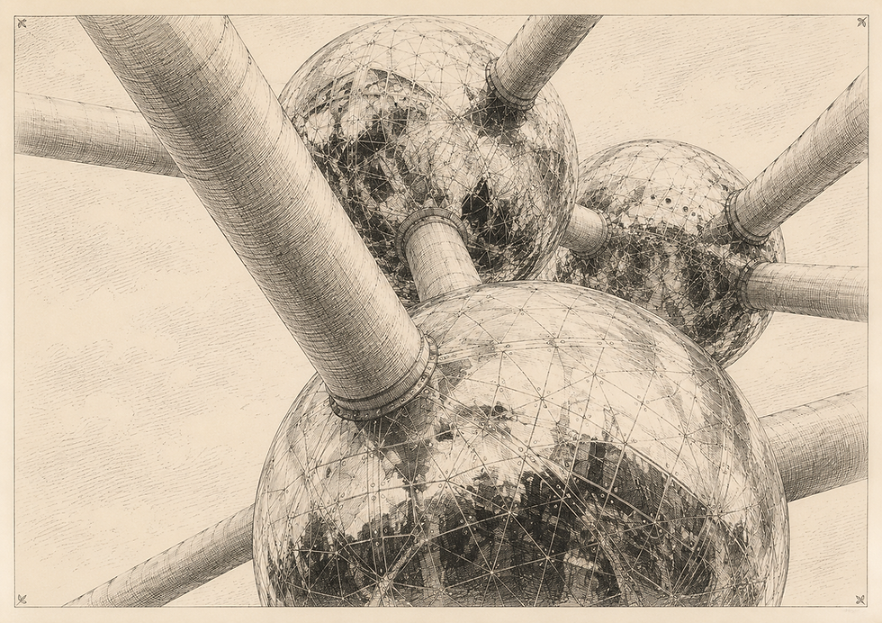 Illustration de l'Atomium à Bruxelles symbolisant les différentes stratégies d'adaptation développées pour se protéger.