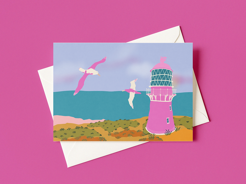 Northern Royal Albatross greeting card featuring the majestic bird in flight over New Zealand coastline