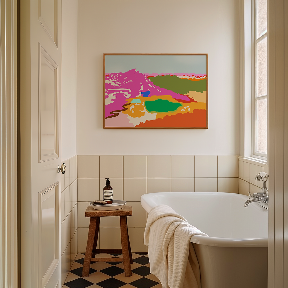 Thumbnail: Colourful hiking art print featuring Tongariro National Park and the volcanic landscape of New Zealand