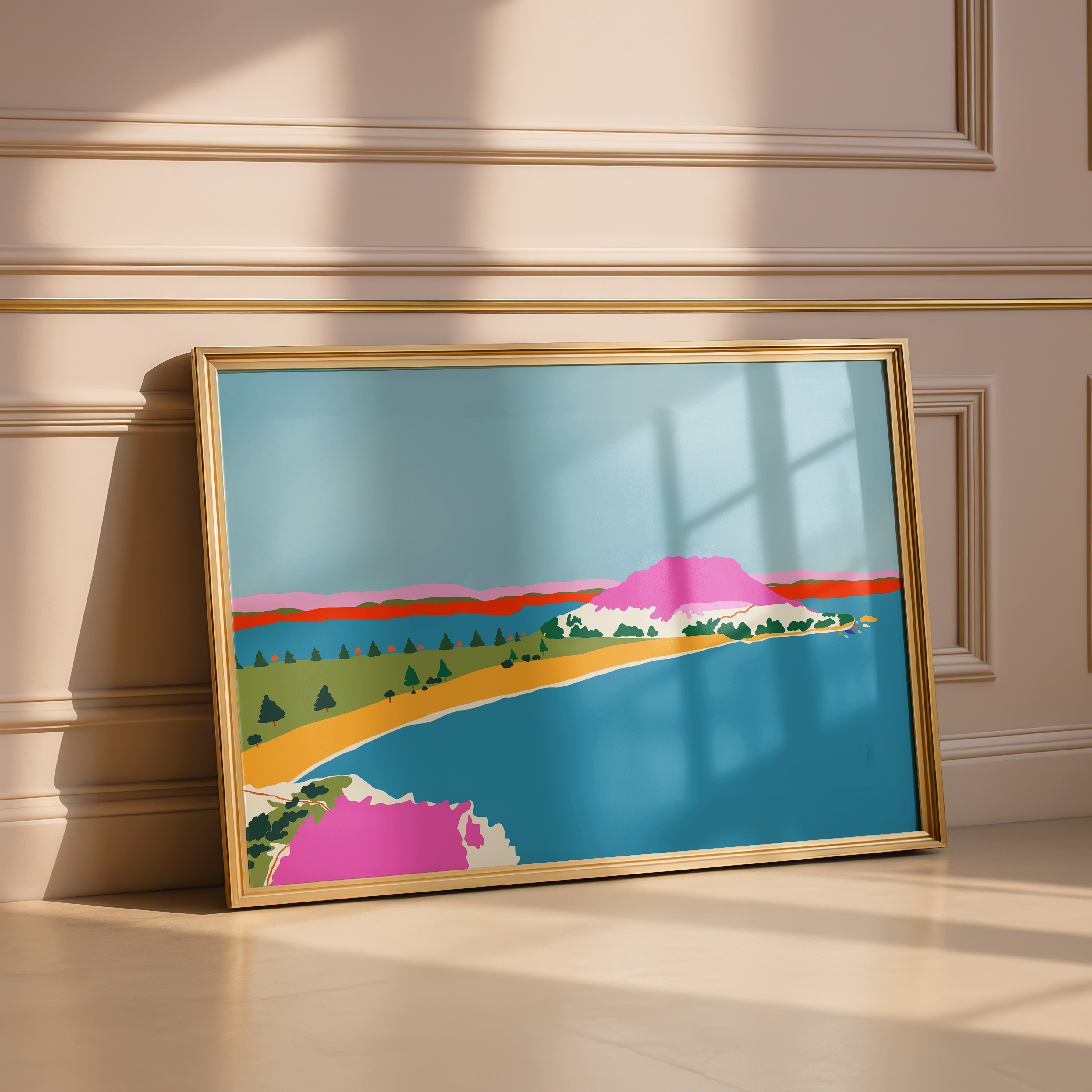 Colourful Mount Maunganui art print featuring Mauao and the coastal landscape of the Bay of Plenty, New Zealand