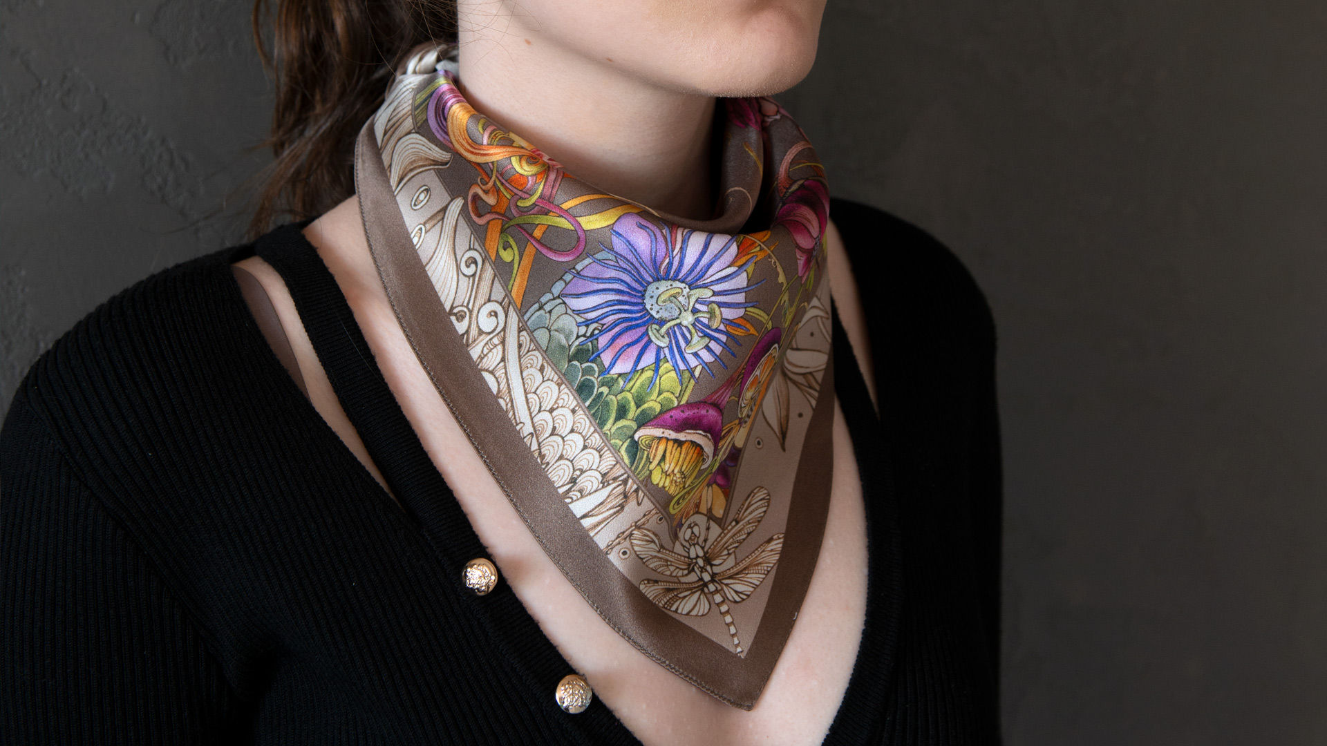Depositio Tropica. Taupe Edition — 45 × 45 cm Silk Scarf