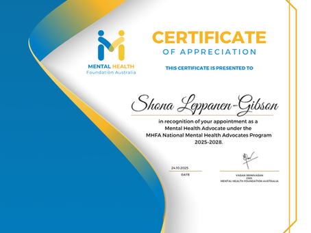 Certificate of Appreciation for MHFA Mental Health Advocates Programme 2025-2028