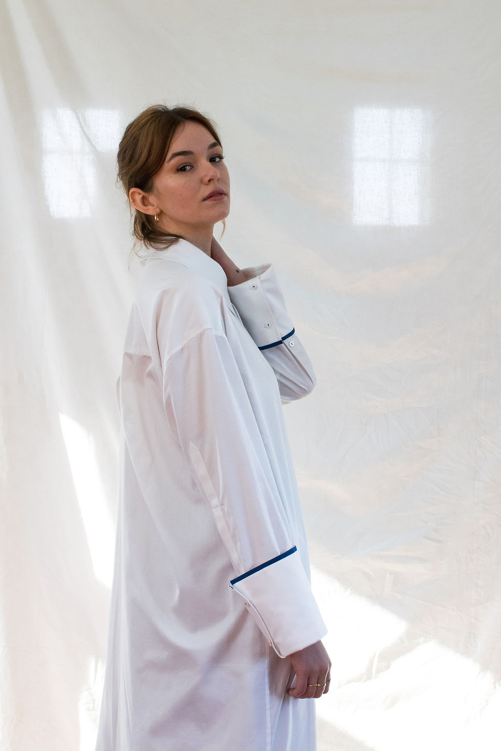 Thumbnail: Nell Shirt Dress, White British Cotton
