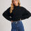 Thumbnail: Mock Neck Open Back Ribbed Knit Tie Sweater Top