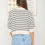 Thumbnail: Stripe Raw Edge Drop Shoulder Short Sleeve Sweater