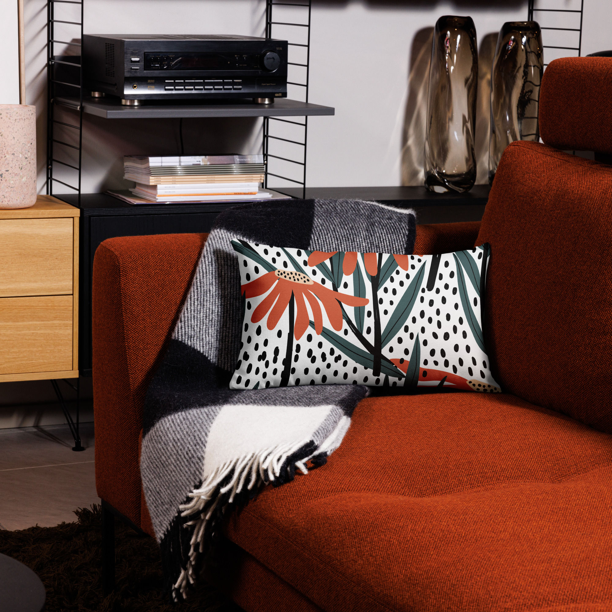 Modern Polka Dot & Floral Premium Pillow