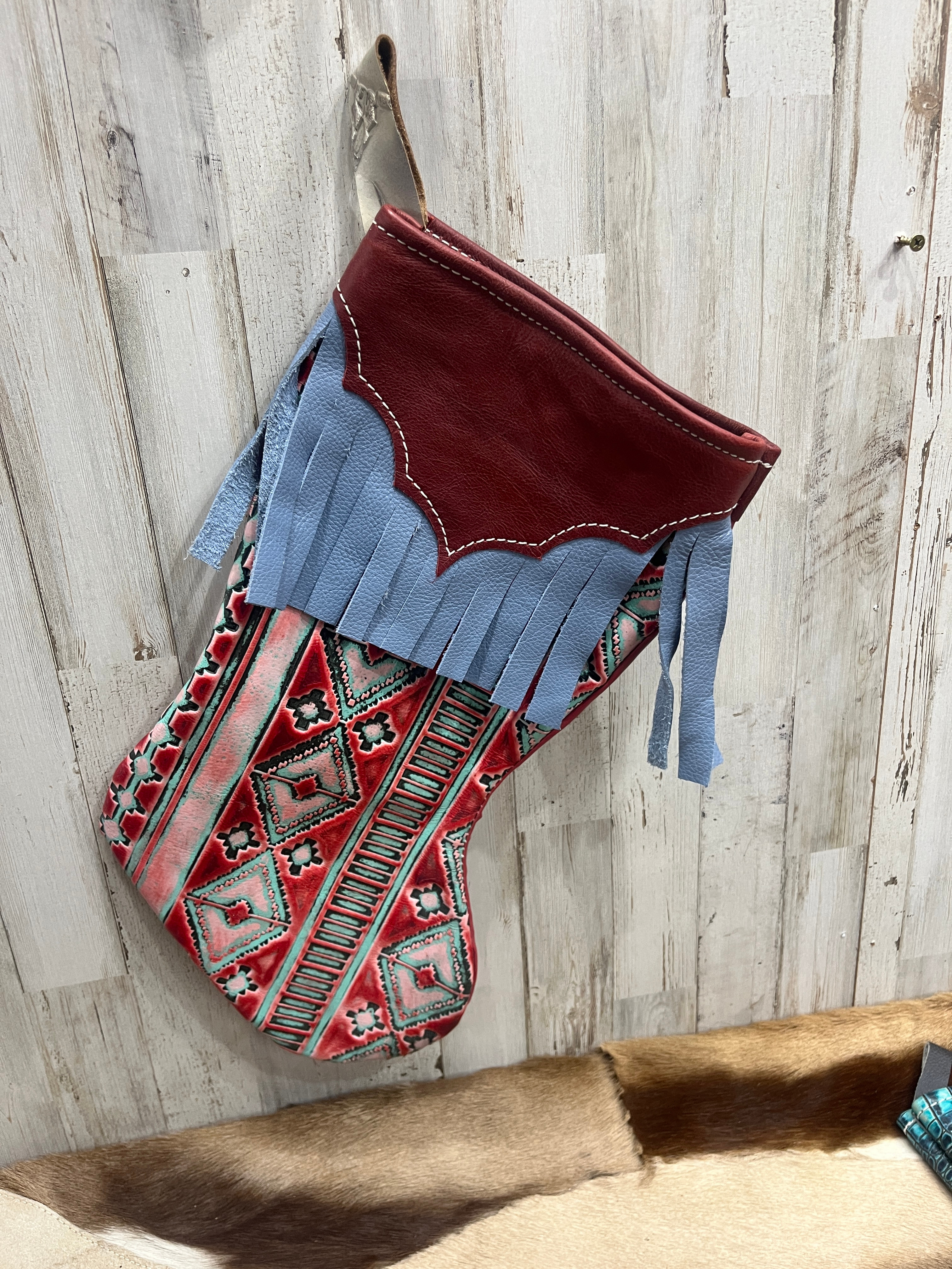 Aztec Embossed Christmas Stocking