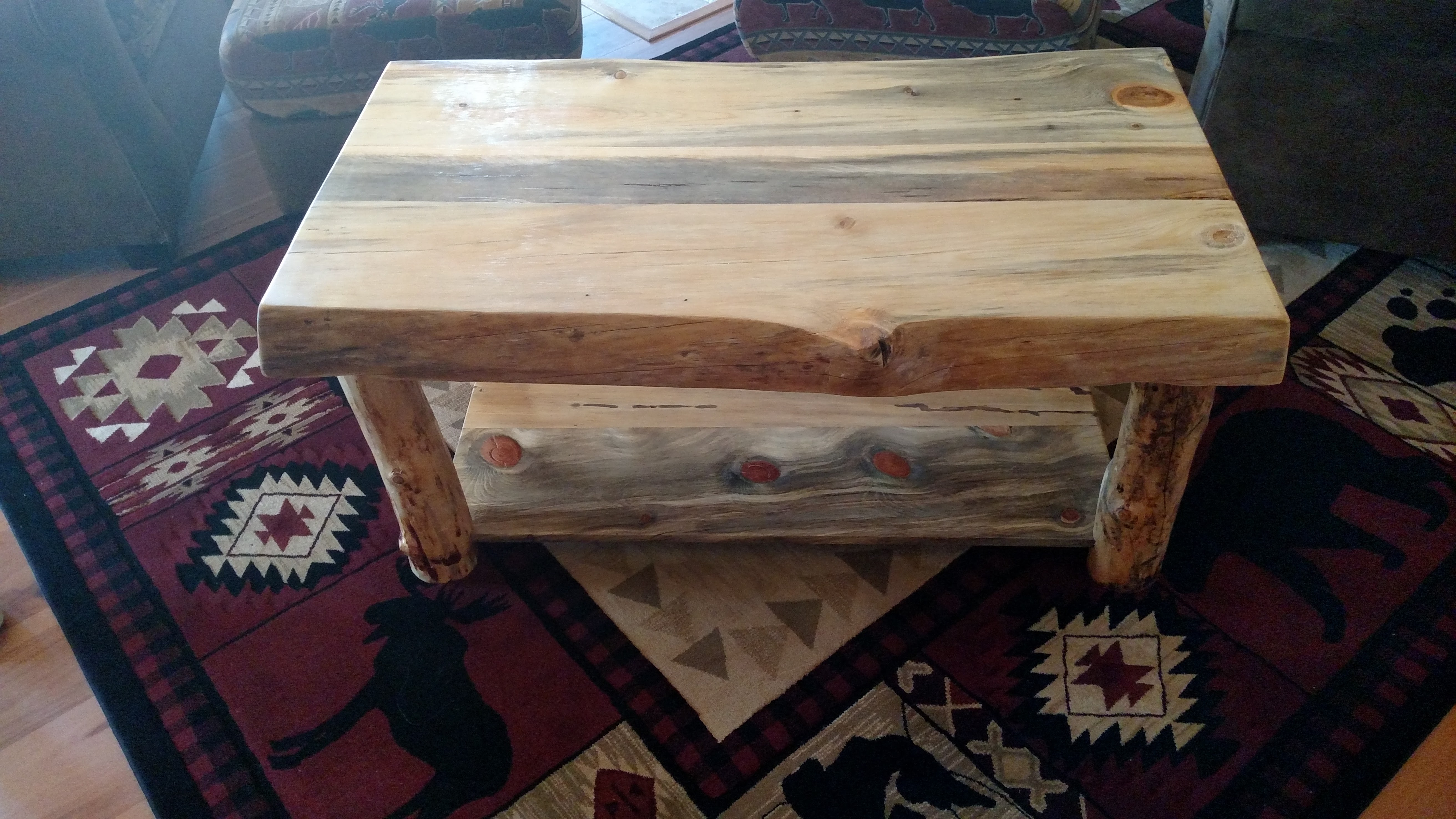 Pine Log End Table