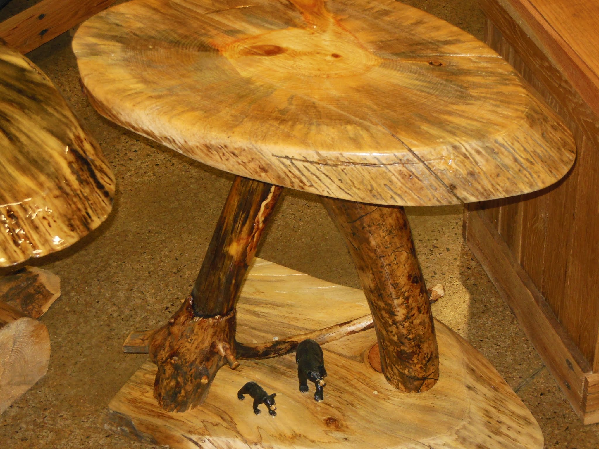 Pine End Table with Rustic Bears