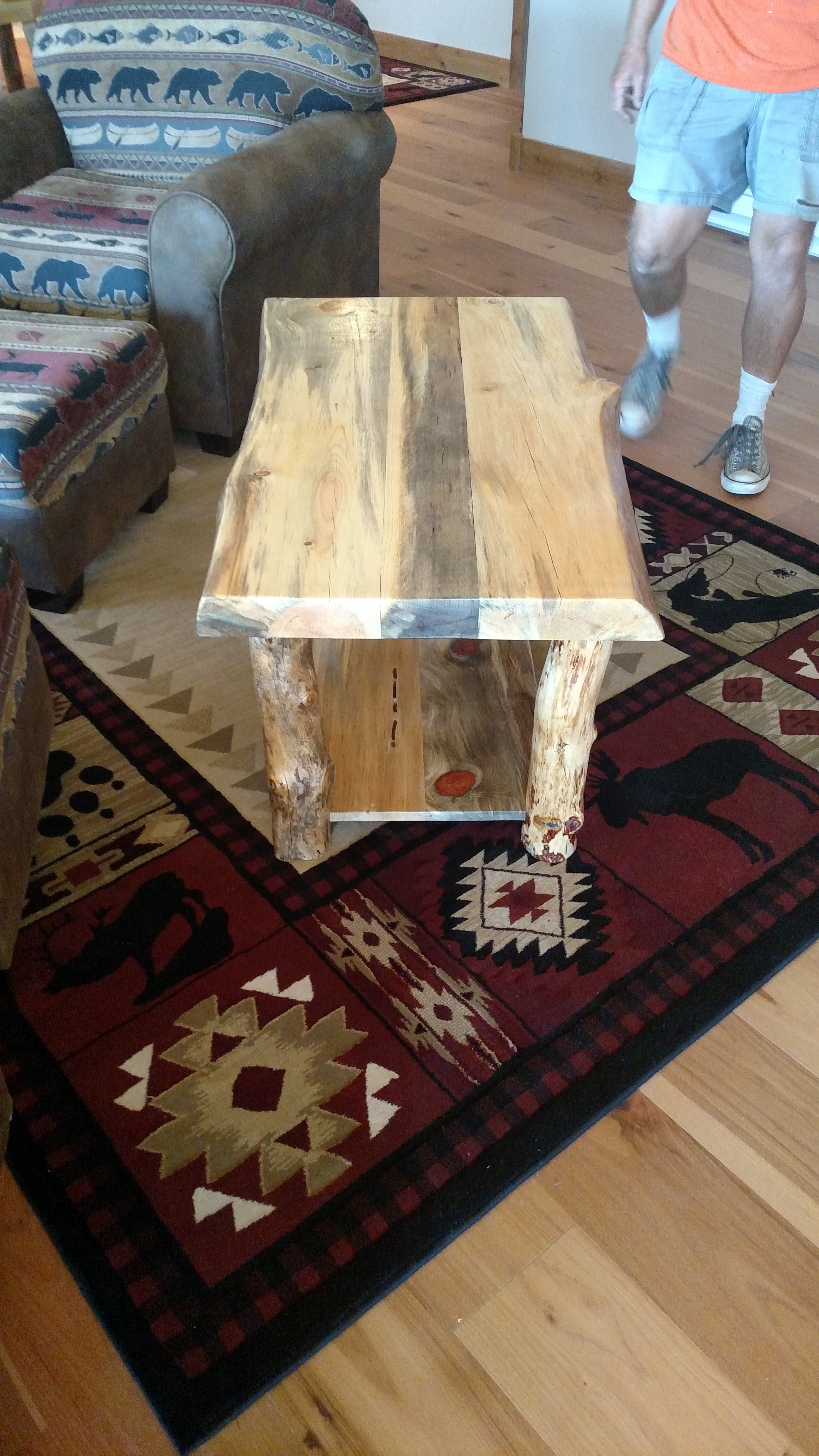 Pine Log End Table