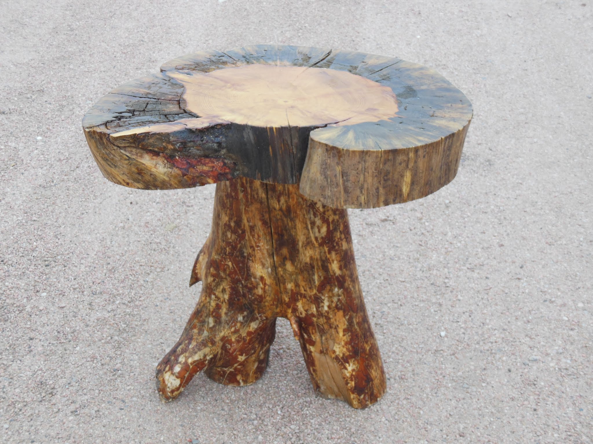 Pine Wood Disk Top End Table