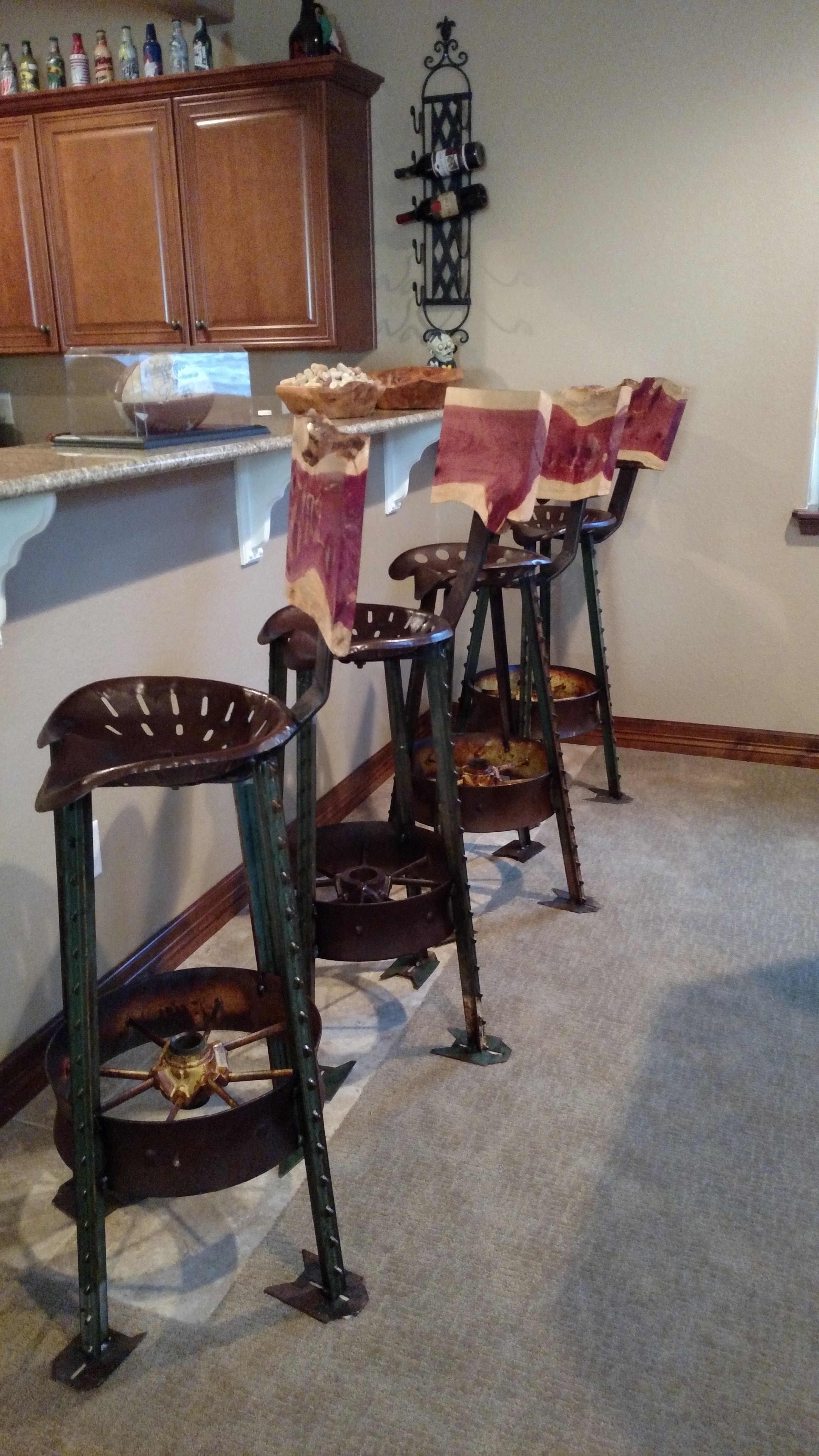 Tractor Seat Stools with Cedar